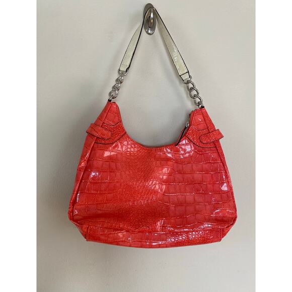 Guess Faux Croc Embossed Y2K Vintage Rhinestone Big G Faux Leather Shoulder Bag - Picture 3 of 8